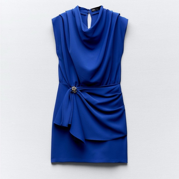 NWT ZARA SS24 WRAP FRONT BROOCH DRESS 9878/077 016/299 - Picture 7 of 8